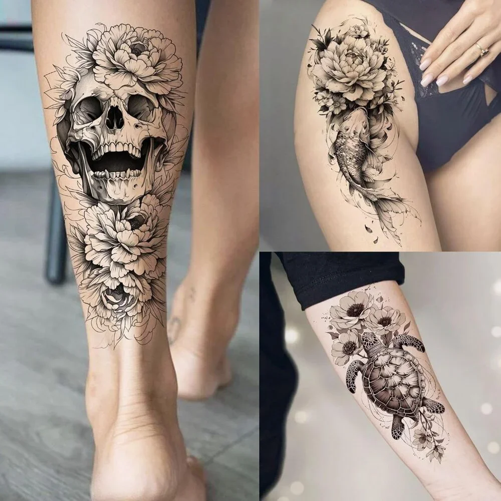 71 Sheets Rose Peony Flower Temporary Tattoos For Women Adults, Black Florals Ha